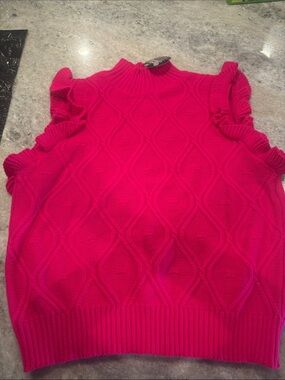 Sleeveless Ruffle Cable-Knit Sweater Vest - Hot Pink